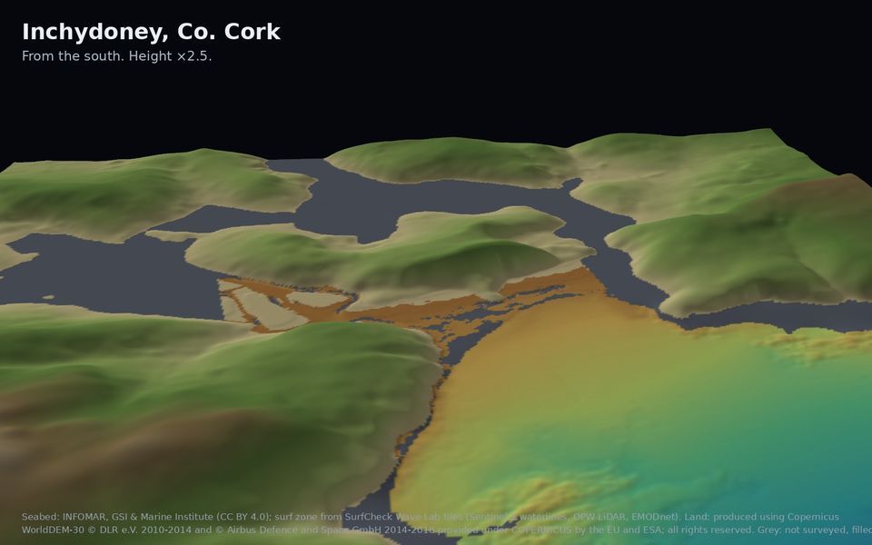 The surveyed seabed under Inchydoney, seen in 3D
