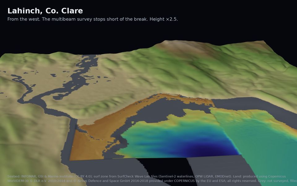 The surveyed seabed under Lahinch, seen in 3D
